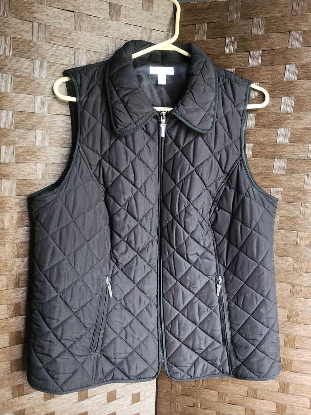 Charter Club Black Quilted Zip-Front Vest